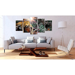 Decoshop26 Tableau toile de décoration murale impression premium en 5 parties sur châssis en bois motif Détente du léopard 100x50 cm 11_0015012