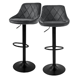 Tabouret de bar (lot de 2) Gris Revêtement velours avec dossier et repose-pieds Hauteur réglable 62-82cm ML-Design