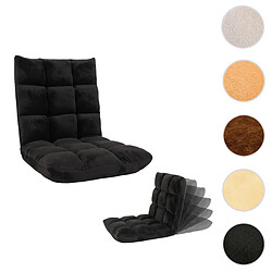 Mendler Fauteuil de sol HWC-N43, fauteuil de relaxation Coussin de sol Fauteuil pliant 6 positions de relaxation, structure stable en velours ~ noir