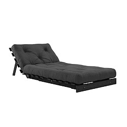 Acheter Inside 75 Fauteuil convertible futon ROOTS pin laqué noir matelas 90 x 200 cm coloris gris foncé