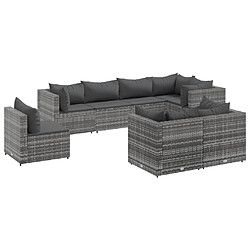 vidaXL Salon de jardin 8 pcs avec coussins Gris Résine tressée