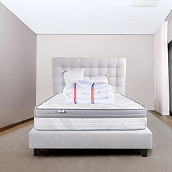 LUXURY LITERIE Ensemble matelas ViscoPlus 140x200 cm + sommier gris ep20cm + 2 oreillers + couette + Tête de Lit