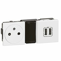 prise + chargeur 2 usba 2.4a - 2 x 2 modules - blanc - legrand 077595