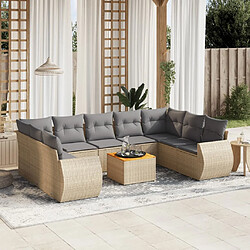 vidaXL Salon de jardin avec coussins 10 pcs beige résine tressée