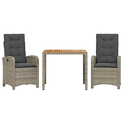 Maison Chic Ensemble à manger d'extérieur 3 pcs avec coussins,Salon de jardin gris résine tressée -GKD574822