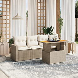 vidaXL Salon de jardin avec coussins 5 pcs beige résine tressée