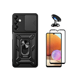 Kit Verre Trempé 5D+ Étui Militaire Défendre 3x1 + SuppOrt Magnétique pour Phonecare pour Samsung Galaxy A15 5G - le noir 