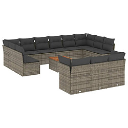 Maison Chic Salon de jardin avec coussins 14 pcs, Ensemble Tables et chaises de jardin, gris résine tressée -GKD786259