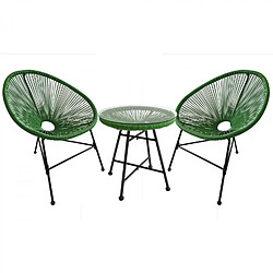 Concept Usine Salon de jardin 2 fauteuils oeuf + table basse vert ACAPULCO