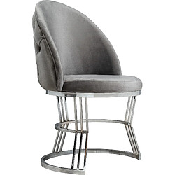 Vivenla Lot de 2 chaises de salle à manger design avec capitonnage à l'arrière revêtement en velours gris foncé et piètement en acier inoxydable argenté collection JAVED