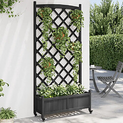 Maison Chic Jardinière,Bac à fleurs avec treillis - pot de fleur et roues noir bois massif de sapin -GKD67535