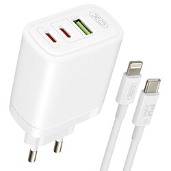 XO Chargeur Secteur iPhone USB et USB-C 65W avec Câble Lightning Blanc 