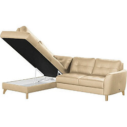 Acheter VENESETTI Canapé d'angle convertible en cuir italien de luxe 5 places NORIA avec coffre, beige, angle gauche