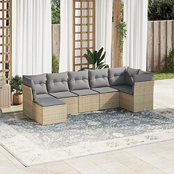 vidaXL Salon de jardin avec coussins 7 pcs beige résine tressée 