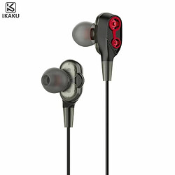 iKAKU KSC-398 Écouteurs intra-auriculaires HiFi légers universels 3,5 mm avec microphone 1,2 m Noir