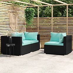 vidaXL Salon de jardin 3 pcs avec coussins Noir Résine tressée 