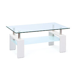 Alter Table basse en mdf laqué blanc avec double verre trempé et métal chromé, 100x60x45h cm