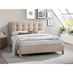 Vente-Unique Lit 140 x 190 cm avec tête de lit capitonnée - Tissu - Beige + Matelas - ELIDE 