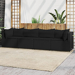 vidaXL Salon de jardin 4 pcs avec coussins Noir Résine tressée 