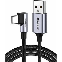 UGREEN Câble USB C Coudé 90 Degrés Charge Rapide Câble Chargeur USB C 3A Nylon Tressé Compatible avec Galaxy S21 S20 S10 Note 20 10S A02S A12 Redmi Note 10 Pro Note 9 Pro Manette PS5 (1M)