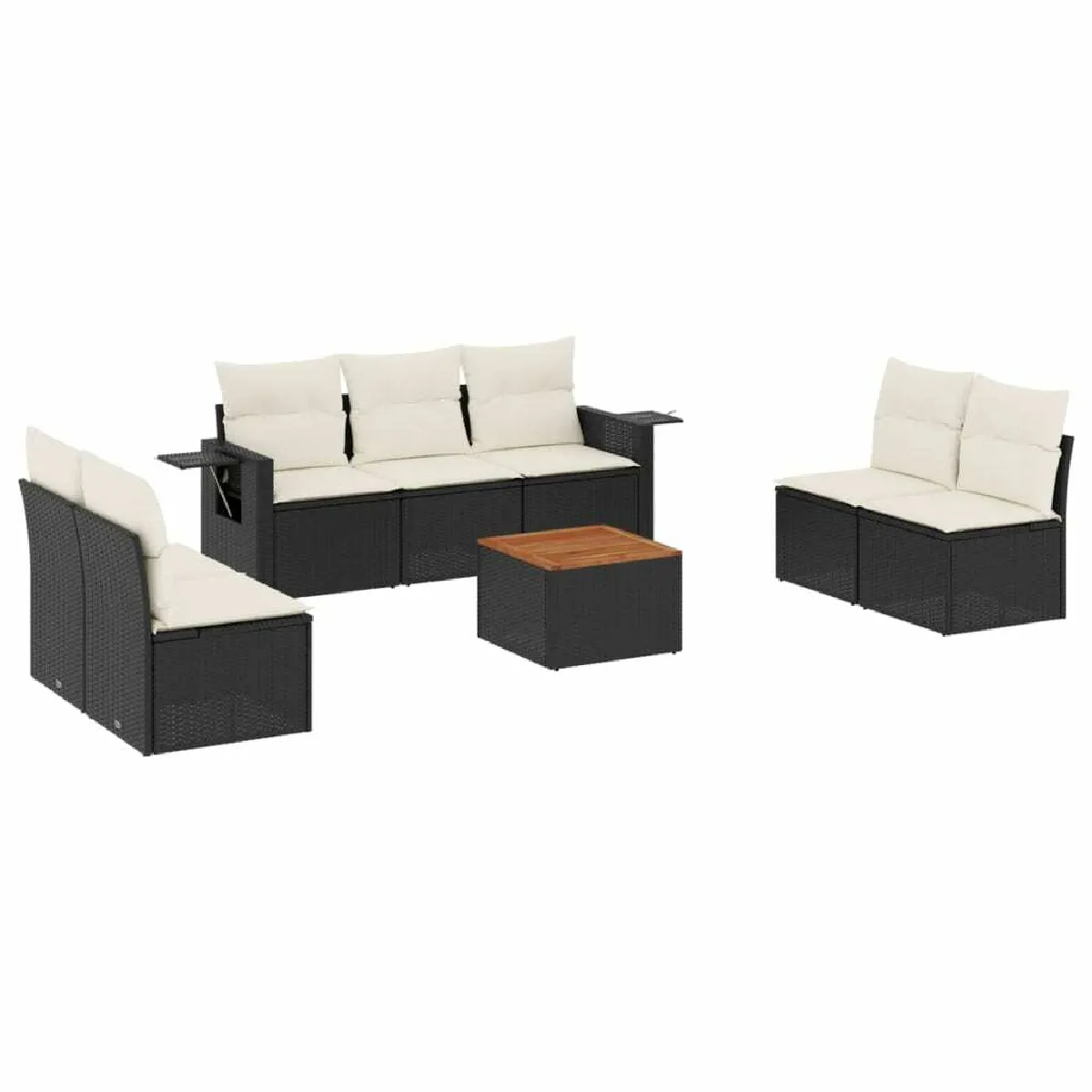 Maison Chic Ensemble Tables et chaises d'extérieur 8 pcs avec coussins,Salon de jardin noir résine tressée -GKD592232