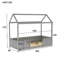 KOMHTOM Lit cabane enfant 90 x 200 cm - Bois pin massif Gris - Sommier inclus - Style scandinave