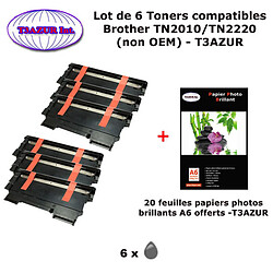 T3AZUR - 6 Toners génériques TN-2010 pour Brother DCP 7055 7055W 7057 7057E HL 2130 2132 2132E 2135W+20f A6 brillantes