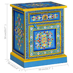 vidaXL Table de chevet Bois de manguier Turquoise Peinture à la main pas cher