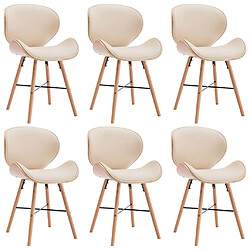 Decoshop26 Lot de 6 chaises de salle à manger cuisine design moderne synthétique crème et bois courbé CDS022364 