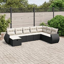 vidaXL Salon de jardin 8 pcs avec coussins noir résine tressée