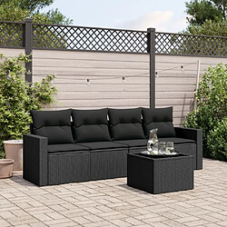 vidaXL Salon de jardin 5 pcs avec coussins noir résine tressée 