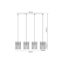 Acheter Vente-Unique Lustre industriel - 4 abat-jours en verre fumé - L. 110 x H. 140cm - Noir - DIVO