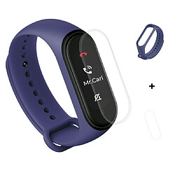 Wewoo Bracelet pour montre connectée en caoutchouc de silicone 2 1 remplacement de la courroie du avec un film d'écran à couverture totale TPU Xiaomi Mi Band 4 bleu foncé 