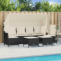 vidaXL Salon de jardin 5 pcs avec coussins noir résine tressée 