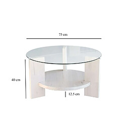 Avis Toilinux Table basse ronde 1 étagère Auréline en verre et bois - Transparent et Blanc