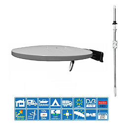 Kit Antenne Omnidirectionnelle UHF FM DAB TV Helio-Mobil 44dB 4k + Mât Transversal 160cm - pour Camping Car Camion Voiture Bateau 