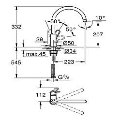 Grohe - Mitigeur d'évier chromé 360° saillie 223mm BauFlow - 31538001 pas cher