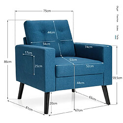 Acheter Helloshop26 Fauteuil de salon 1 personne style scandinave canapé 1 place avec pieds bois d’hévéa pour chambre salon bureau bleu 20_0006727