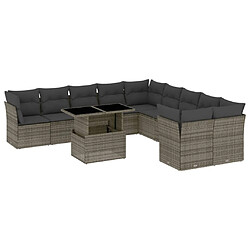 vidaXL Salon de jardin 11 pcs avec coussins gris résine tressée