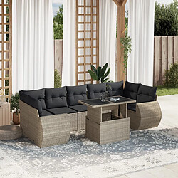 vidaXL Salon de jardin 8 pcs avec coussins gris clair résine tressée 