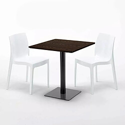 Avis Grand Soleil Table carrée 60x60 pied noir et plateau bois avec 2 chaises colorées Ice Kiss - Blanc