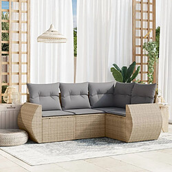 vidaXL Salon de jardin avec coussins 4 pcs beige résine tressée 