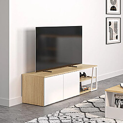 Mes Meuble TV 2 portes 145x45x45 cm blanc et chêne - ALBI