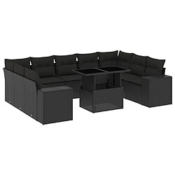 vidaXL Salon de jardin 10 pcs avec coussins noir résine tressée