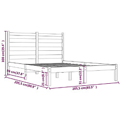 vidaXL Cadre de lit Gris Bois de pin massif 200x200 cm pas cher