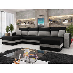 Bestmobilier Harvey - canapé panoramique en U - 7 places - convertible avec coffre - en tissu Harvey - canapé panoramique en U - 7 places - convertible avec coffre - en tissu - Noir / Gris