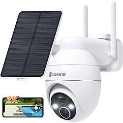 YESKAMO 2K Camera Surveillance WiFi Exterieure sans Fil Solaire 360° PTZ, Caméra Exterieur Solaire Batterie 2,4 GHz, Vision Nocturne Couleur, Détection PIR, Audio Bidirectionnel 