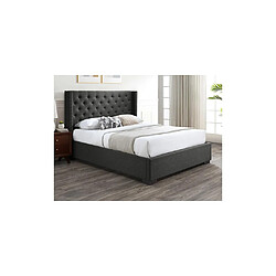 Vente-Unique Lit coffre 180 x 200 cm avec tête de lit capitonnée - Tissu - Gris + Matelas - MASSIMO 