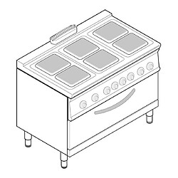 Piano de cuisson électrique sur four électrique statique extra large - 6 plaques carrées - gamme 700 - modules 400 - Tecnoinox