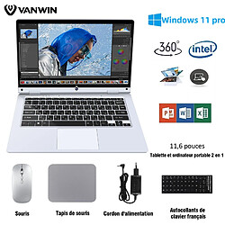 VANWIN PC Portable Windows 11pro 8Go RAM et 256Go SSD, Écran tactile, Rotation à 360° laptop, Intel Celeron N4020 1920x1080FHD+ Bluetooth 5.0, ordinateur WiFi6-AZERTY